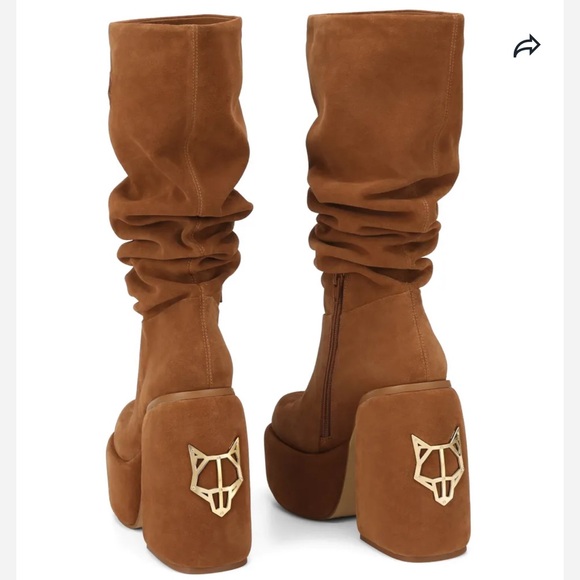 NAKED WOLFE Tan Genuine Suede Leather Platform Knee-High Boots - Picture 3 of 9